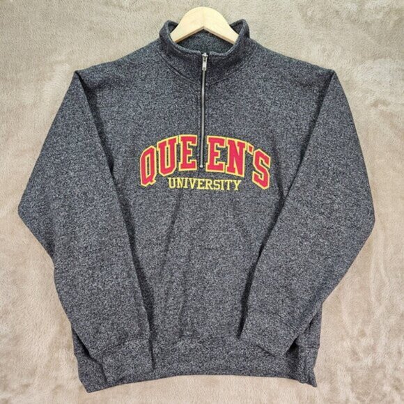 Queen's University Sweatshirt Gray 1/4 Zip Made in Canada Long Sleeve Mens Sz M - Picture 2 of 10